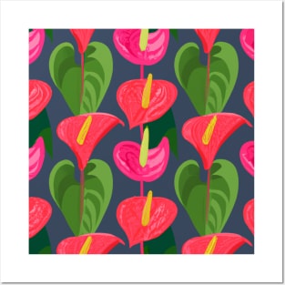 Bold Pink Flowers and Green Leaves Posters and Art